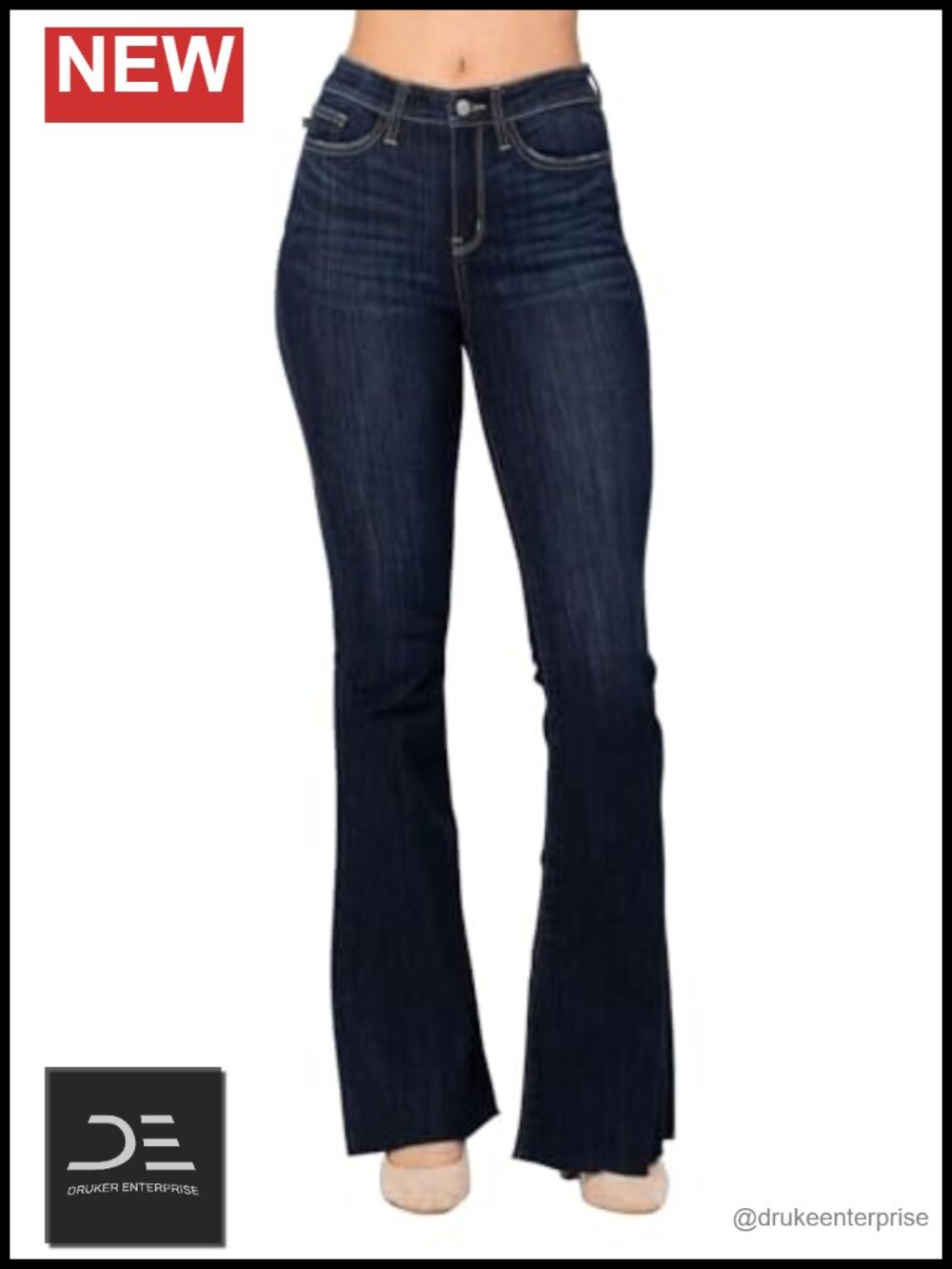 High Waisted Flare Jeans Raw Hem Tall Inseam 34 Stretchy Cotton Blend